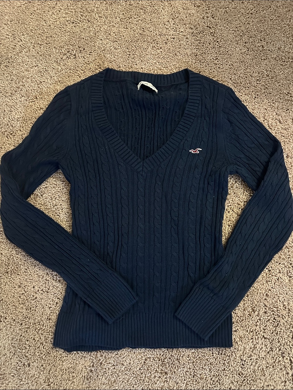 Hollister Navy Cable V-Neck Sweater for Women